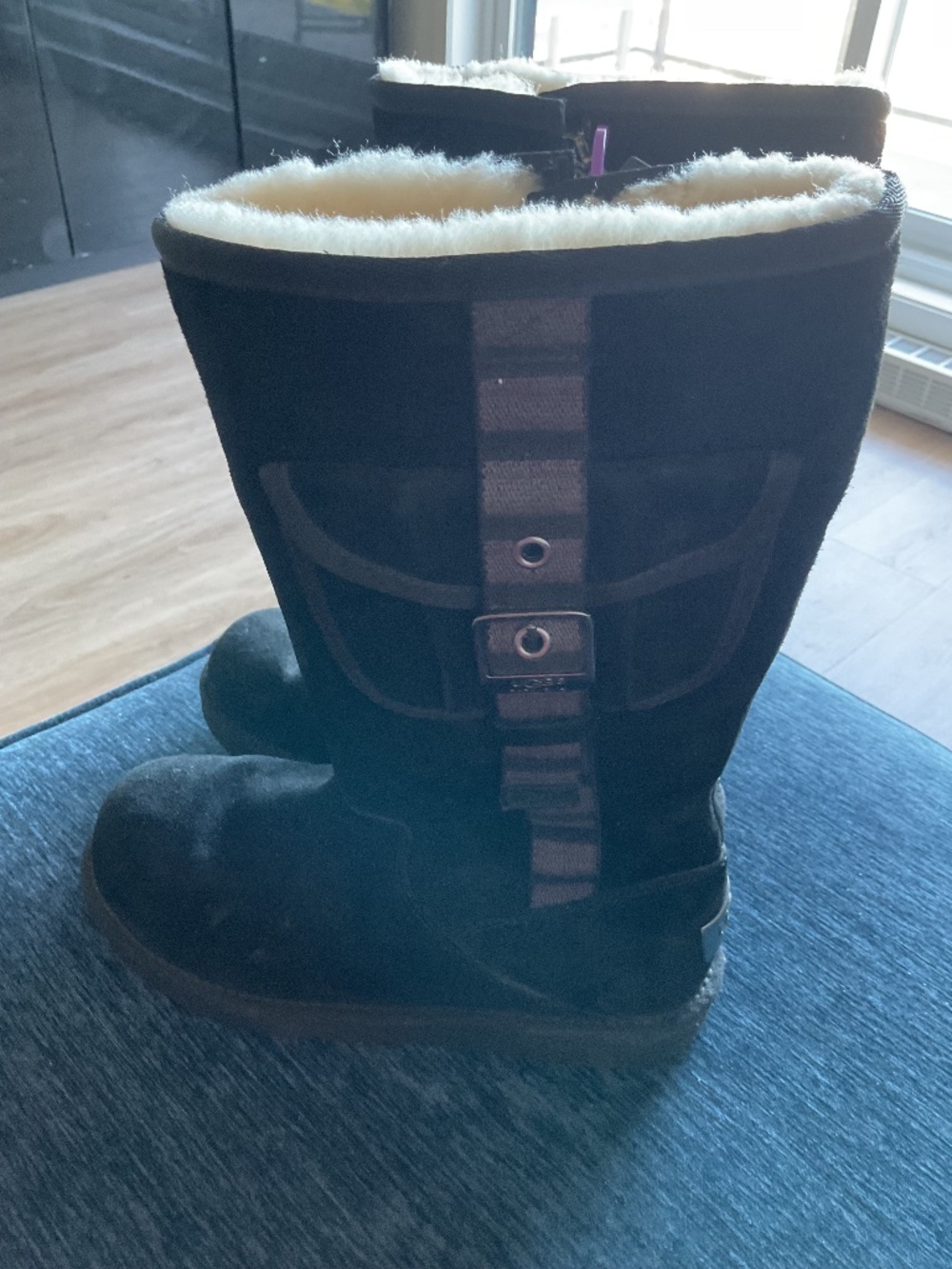Ugg Black 1895 Cargo Tall Zippered Sheepskin Suede Boots Sz 8